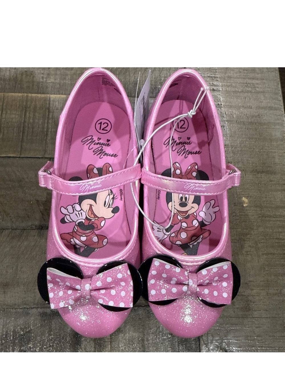 Girls' Pink Minnie Mouse Glitter Mary Jane Shoes with Bow